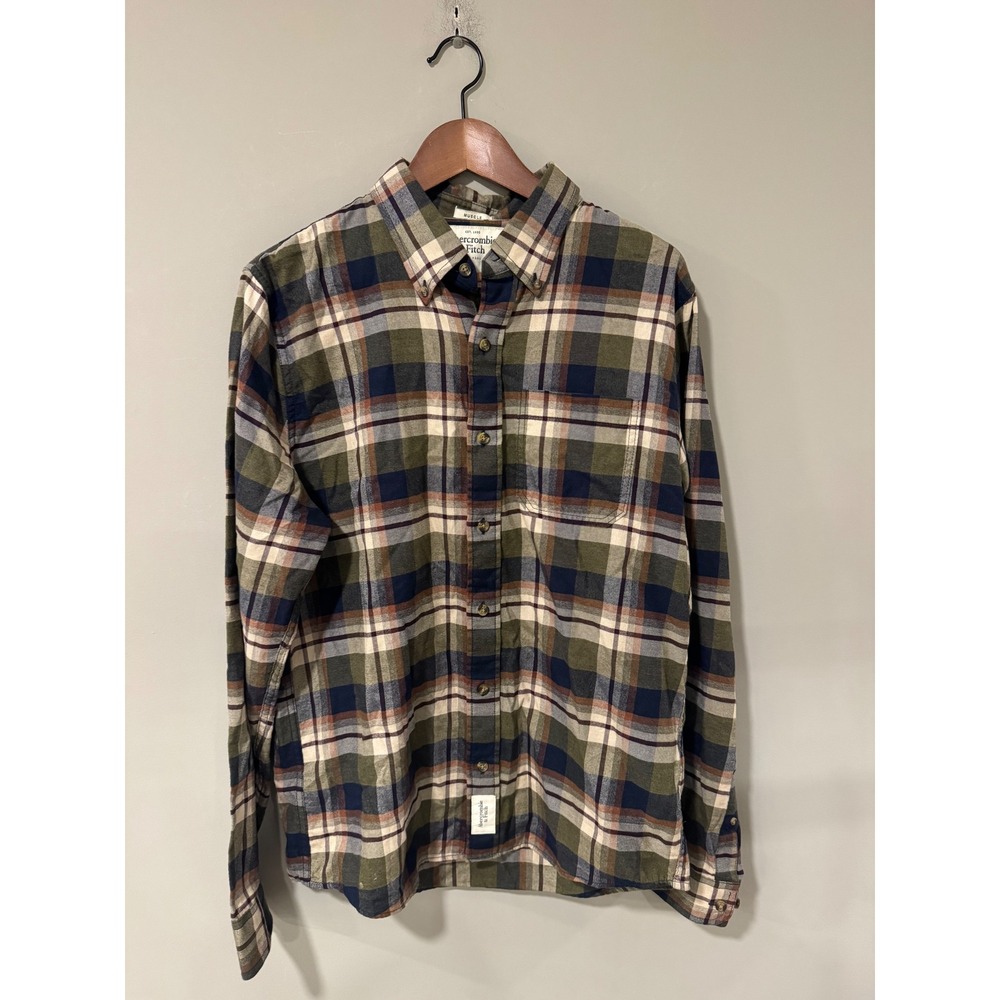 Abercrombie & Fitch Y2K 2000s Muscle Fit Plaid Flannel Shirt Men's Large Grunge